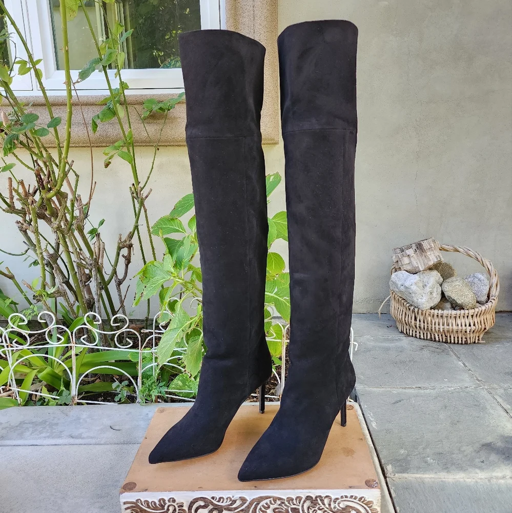 Sexy Chic Jeffrey Campbell Black Microsuede OTK Boots